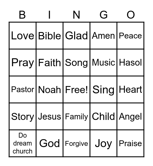 Kids' Church Bingo Card