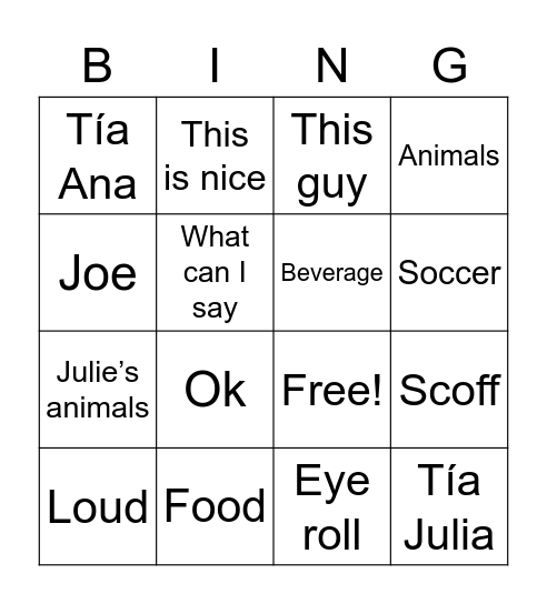 Dad Bingo Card