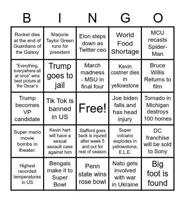 2023 Predictions Bingo Card