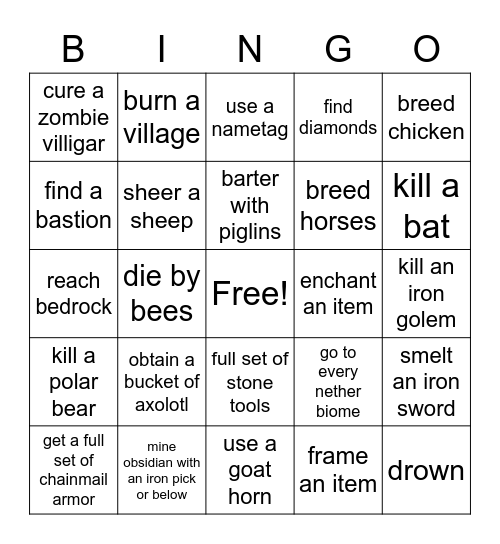 Minecraft Bingo Card