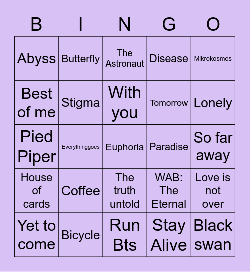 @kookiessncreams Bingo Card