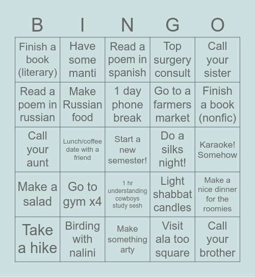 Jan 2023 bingo Card