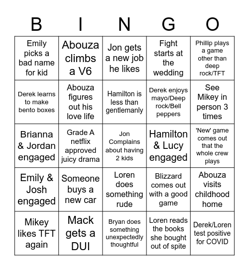 2023 Bingo with Ryan, Derek, and Loren Bingo Card