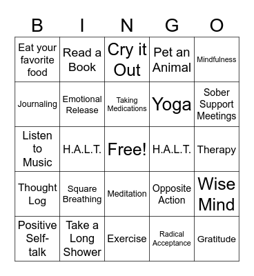 Coping Skills Bingo Card