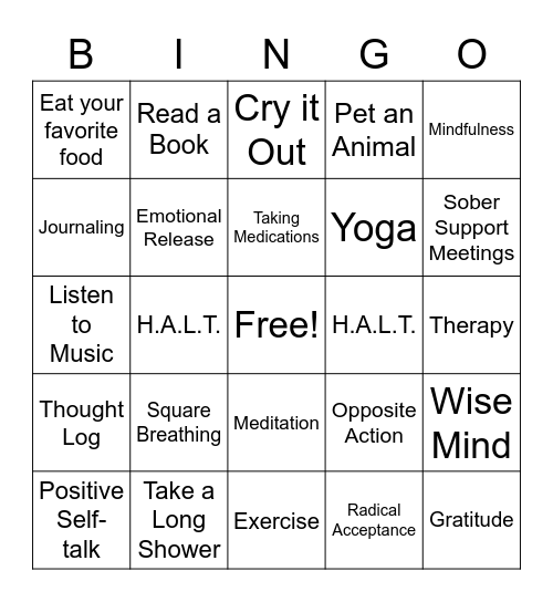 Coping Skills Bingo Card