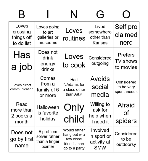 Get to Know You Bingo Card