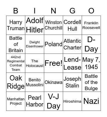 World War II Bingo Card