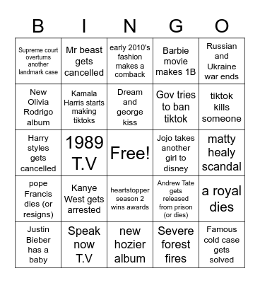 2023 Bingo Card