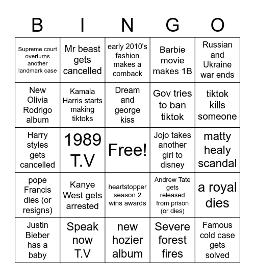 2023 Bingo Card