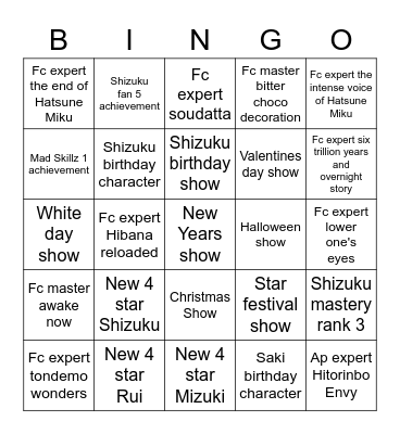 2024 pjsekai Bingo Card