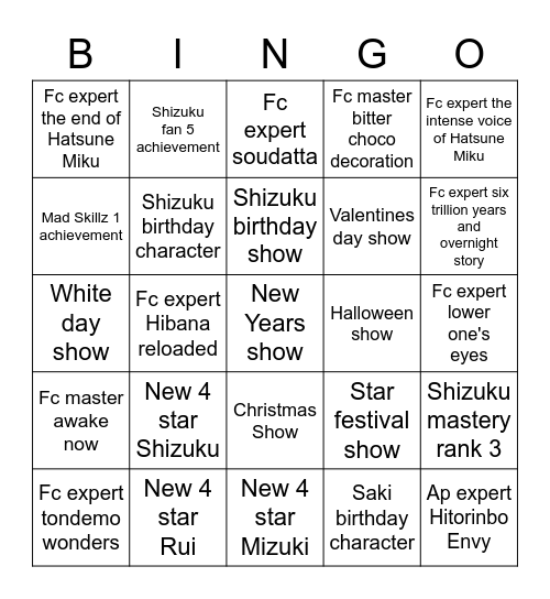 2024 pjsekai Bingo Card