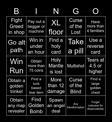 Tainted Lost Bingo Card