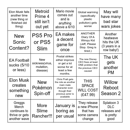 2023 Bingo Card