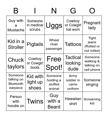 Ready Reserve People Watching Bingo Card