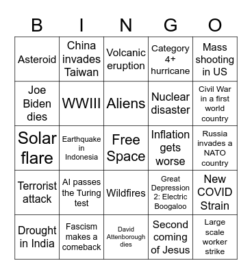 2023 Disaster Bingo Card
