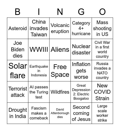 2023 Disaster Bingo Card