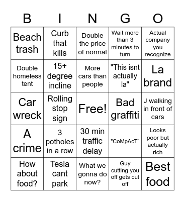 LA Moment Bingo Card