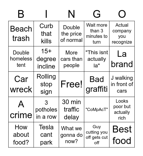 LA Moment Bingo Card