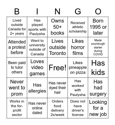 Meet and Greet Bingo Card