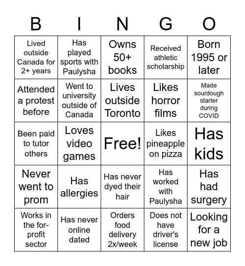 Meet and Greet Bingo Card