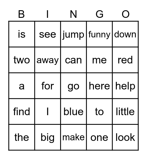 Word Wall Bingo Card