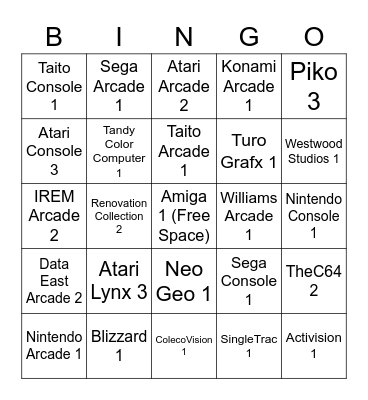 2023 Evercade Collection Bingo Card