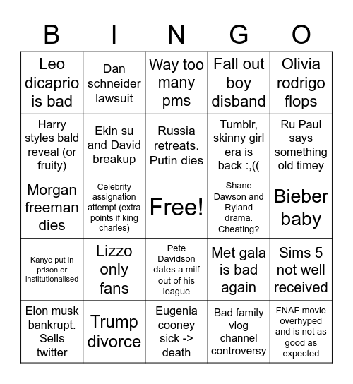 2023 predictions Bingo Card