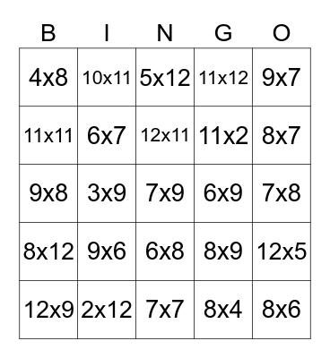 Charlie’s Multiplication Bingo Card