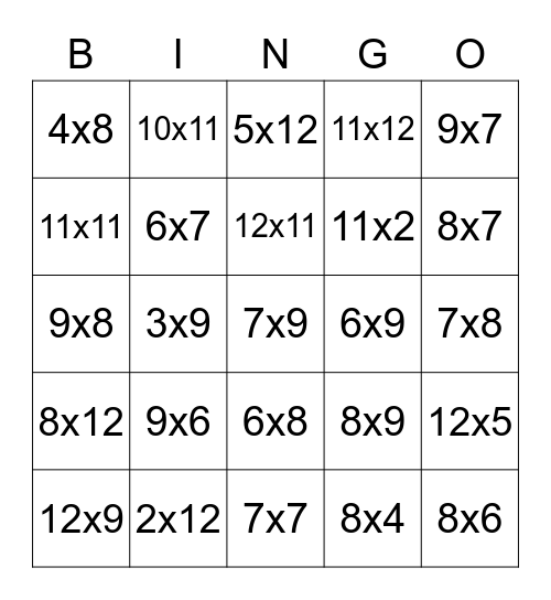 Charlie’s Multiplication Bingo Card
