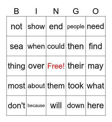 2nd grade Bingo Card