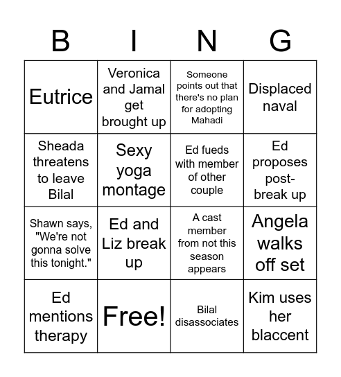 HEA Tell All Part 1 Bingo Card