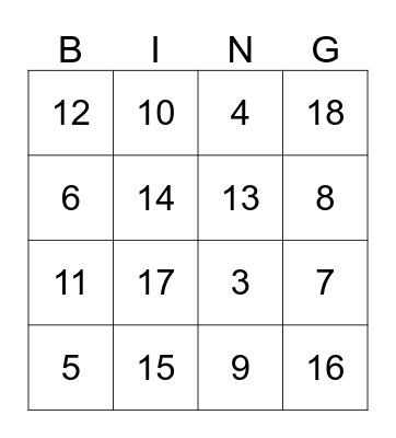 8's Addition and Subtraction Fact Bingo Card