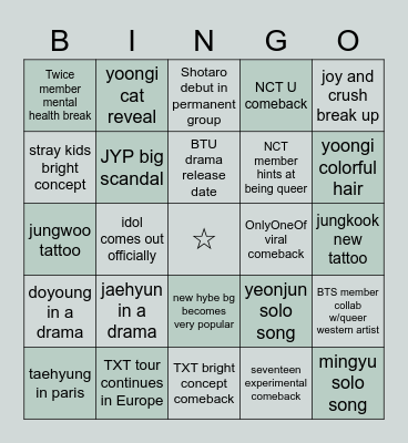 kpop predictions 2023 Bingo Card