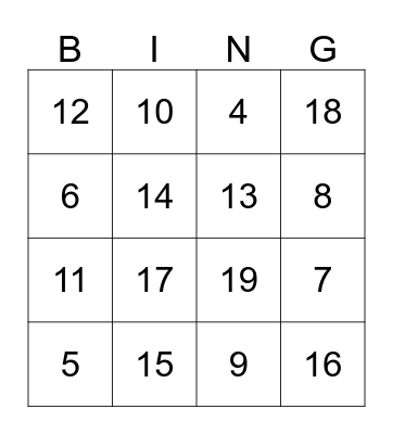 9's Addition and Subtraction Fact Bingo Card
