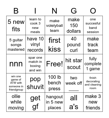 23 goalss Bingo Card