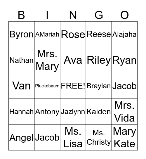 Name Bingo Card