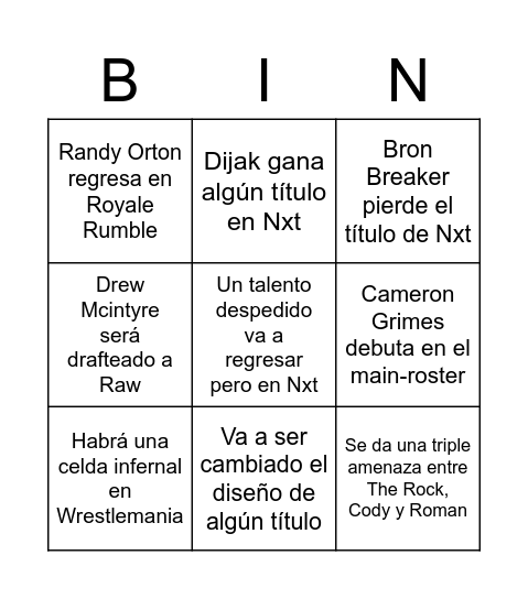Untitled Bingo Card