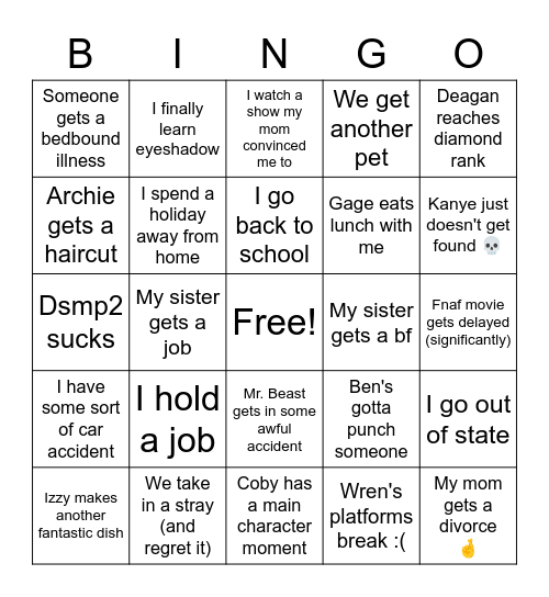 Amelia's Bingo Card