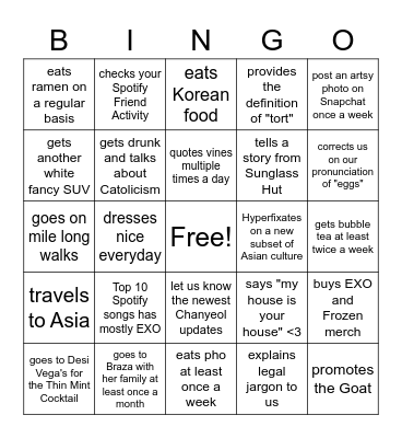 Elise's 2023 Bingo Card