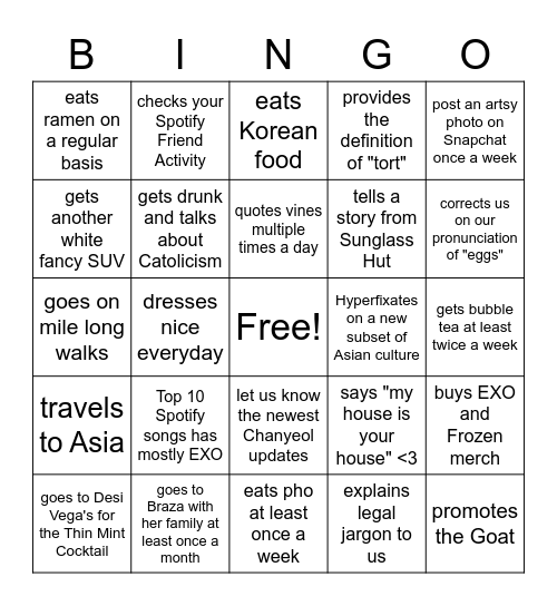 Elise's 2023 Bingo Card