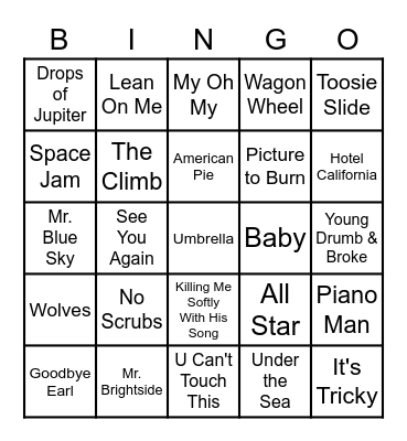 Songs Bingo Card