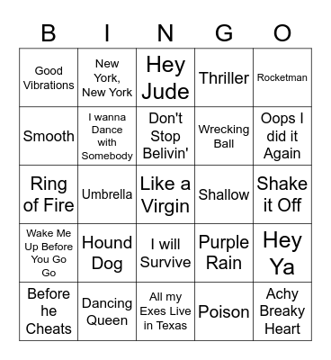 Songs Bingo Card