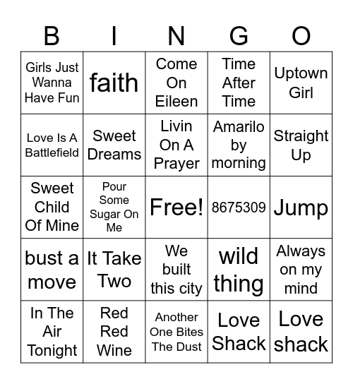 requested 80s Bingo Card