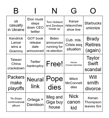 2023 Bingo Card