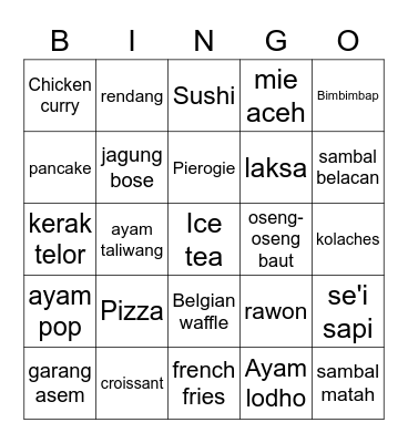 Food All around the world Bingo Card