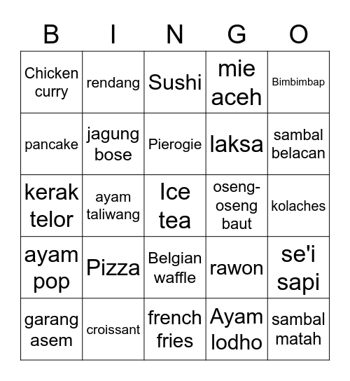 Food All around the world Bingo Card