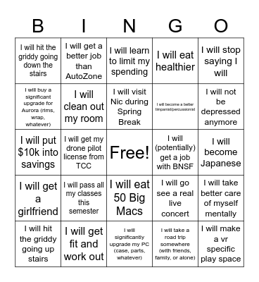 nate's new years resolution bingo card Bingo Card