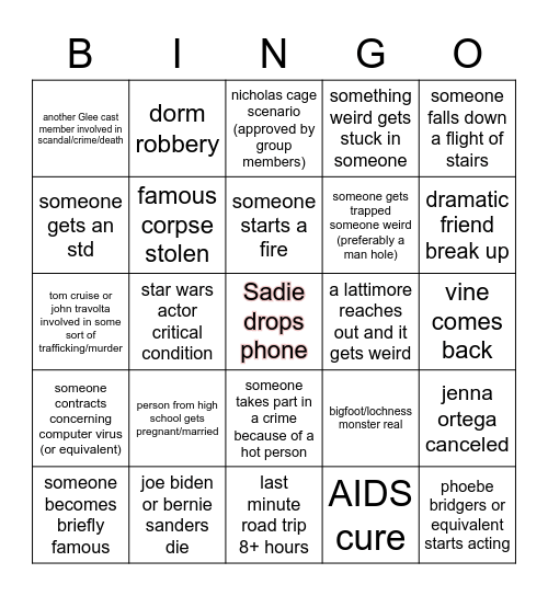 sadie's 2023 bingo card Bingo Card