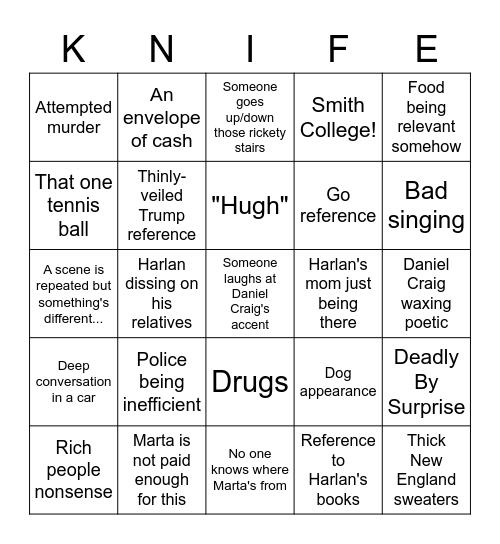 Knives Out Bingo Card