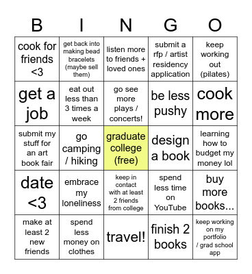 2023 goals bingo Card